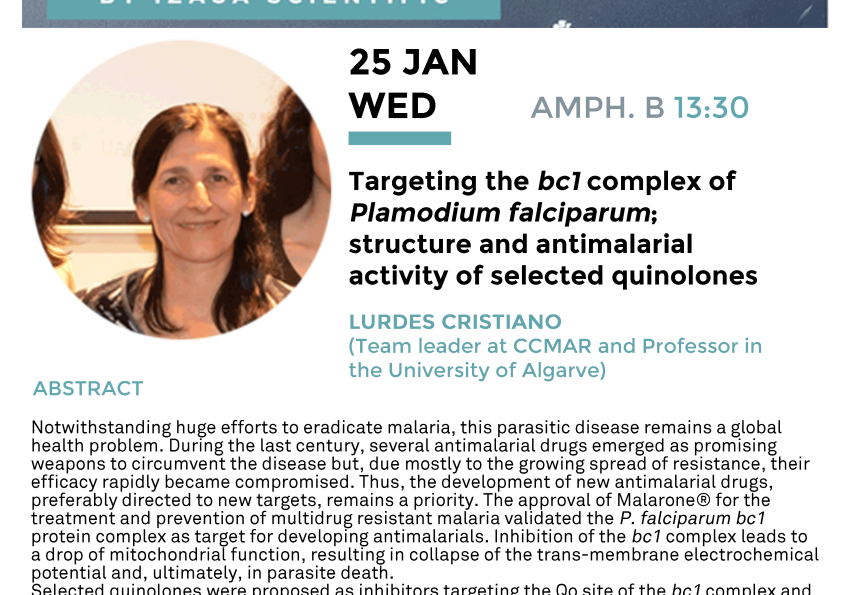 Generic representation of CCMAR Seminars by Izasa Scientific: Targeting the bc1 complex of Plamodium falciparum;  structure and antimalarial activity of selected quinolones 