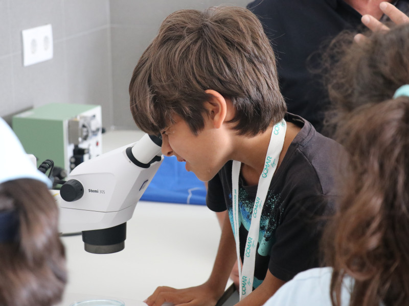 menino ao microscopio